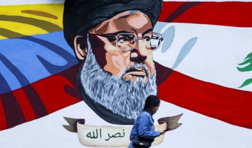 Venezuelan mural showing Sayyed Hassan Nasrallah, the Secretary-General of Hezbollah from 1992 to 2024. Photo: AP.