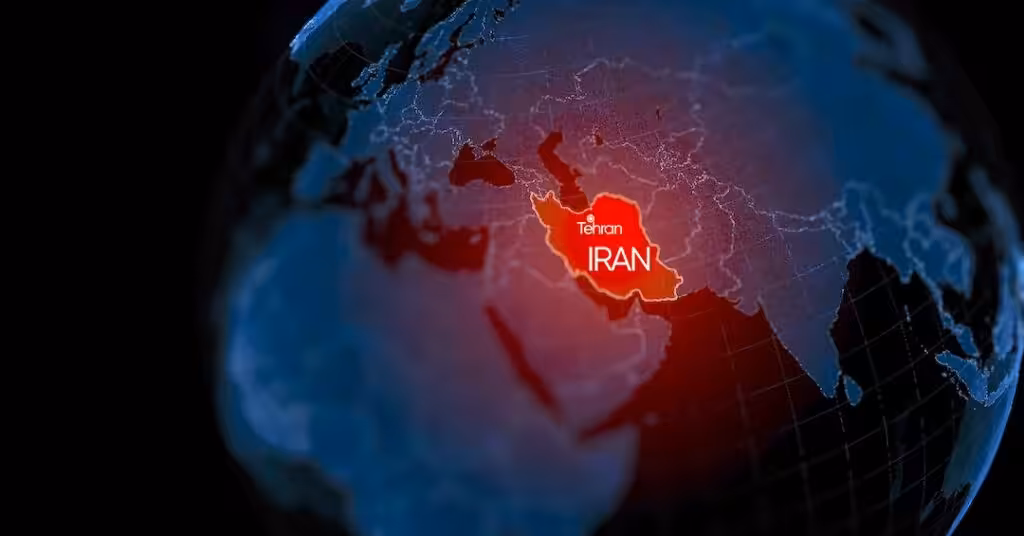 3D rendering of the globe, highlighting the Iran (specifically Tehran) in red. Photo: Artem Egorov/Getty Images.