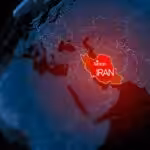 3D rendering of the globe, highlighting the Iran (specifically Tehran) in red. Photo: Artem Egorov/Getty Images.