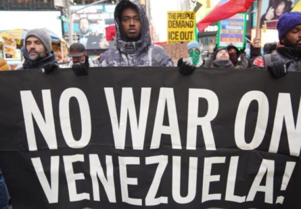 People take part in a protest against the US attacks on Venezuela in New York city, the United States, on Jan 3, 2026. Photo: Xinhua.
