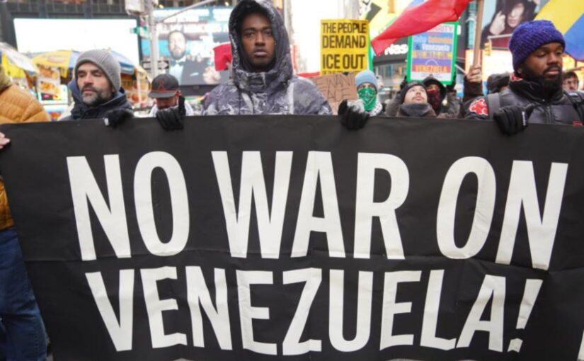 People take part in a protest against the US attacks on Venezuela in New York city, the United States, on Jan 3, 2026. Photo: Xinhua.