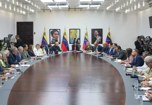 Acting President Delcy Rodríguez presiding over Cabinet Council No. 758 at Miraflores Palace. Photo: Venezuela's Presidential Press Office.