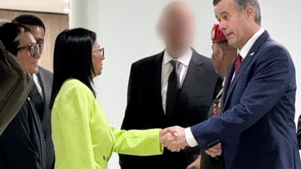 Venezuelan Acting President Delcy Rodriguez meets CIA Director John Ratcliffe at Simon Bolivar International Airport, La Guaira state, on Thursday, January 15, 2026. Photo: CIA.