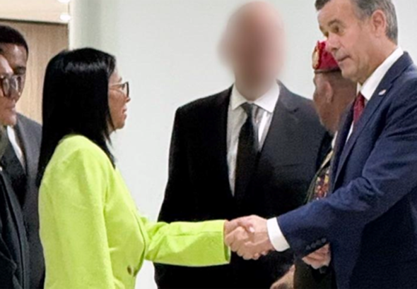 Venezuelan Acting President Delcy Rodriguez meets CIA Director John Ratcliffe at Simon Bolivar International Airport, La Guaira state, on Thursday, January 15, 2026. Photo: CIA.