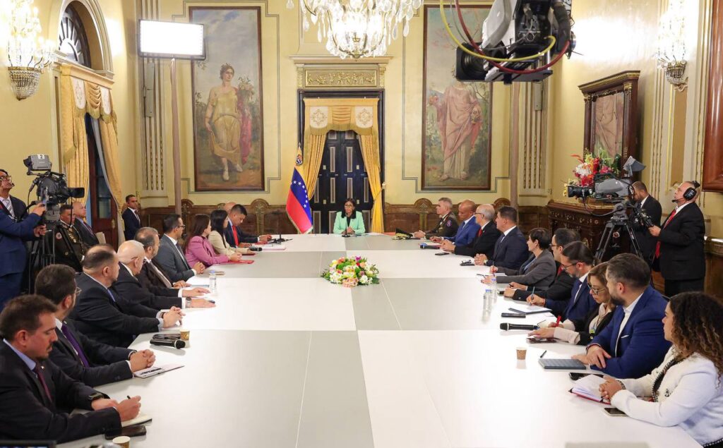Venezuela's Acting President Delcy Rodríguez at the start of the 2026–2031 legislative constitutional term, during a ceremony at the Simón Bolívar Hall of Miraflores Palace in Caracas, January 7, 2026. Photo: Venezuelan Presidential Press.