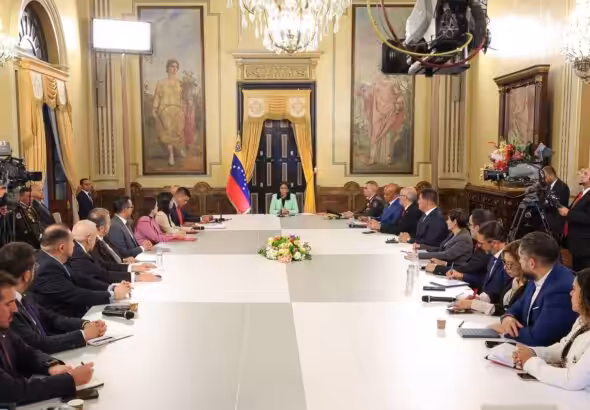 Venezuela's Acting President Delcy Rodríguez at the start of the 2026–2031 legislative constitutional term, during a ceremony at the Simón Bolívar Hall of Miraflores Palace in Caracas, January 7, 2026. Photo: Venezuelan Presidential Press.