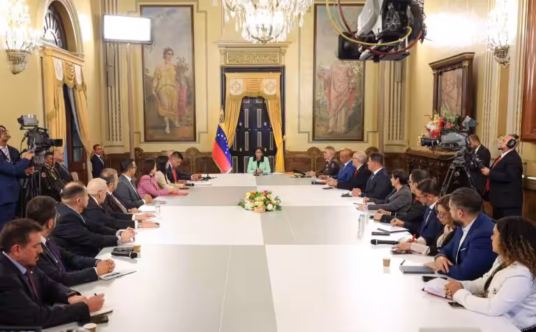 Venezuela's Acting President Delcy Rodríguez at the start of the 2026–2031 legislative constitutional term, during a ceremony at the Simón Bolívar Hall of Miraflores Palace in Caracas, January 7, 2026. Photo: Venezuelan Presidential Press.