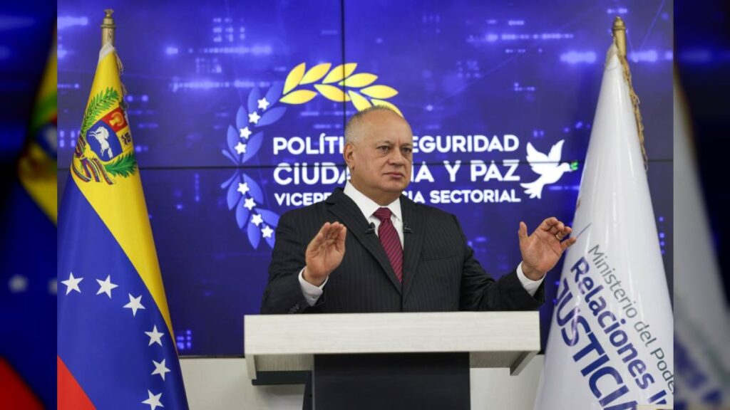 Venezuelan Interior Minister Diosdado Cabello during a press conference on Tuesday, January 13, 2026. Photo: Con el Mazo Dando.