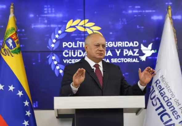 Venezuelan Interior Minister Diosdado Cabello during a press conference on Tuesday, January 13, 2026. Photo: Con el Mazo Dando.