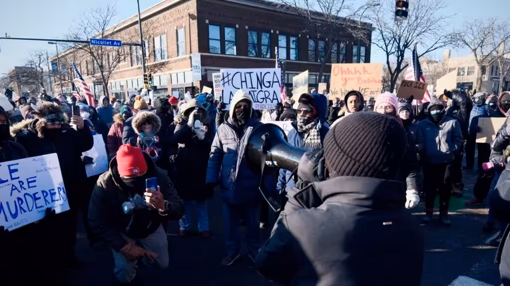 Thousands gather at the site of Alex Pretti's killing to demand ICE out. Photo: Gary Inman