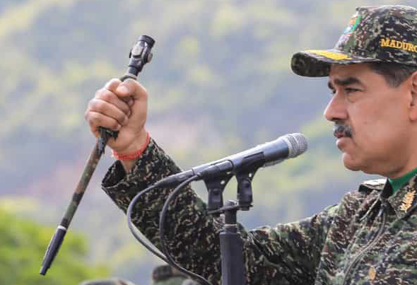 Venezuela's President Nicolas Maduro giving a speech to army soldiers at a training camp in Caracas. Photo: Zurimar Campos/Venezuelan Presidency.