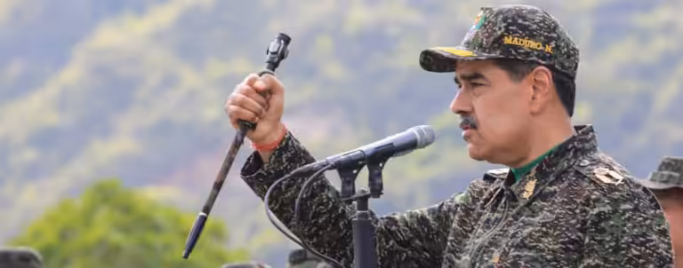 Venezuela's President Nicolas Maduro giving a speech to army soldiers at a training camp in Caracas. Photo: Zurimar Campos/Venezuelan Presidency.