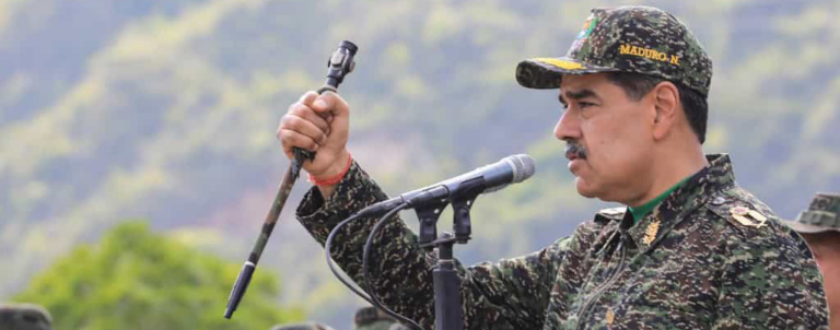 Venezuela's President Nicolas Maduro giving a speech to army soldiers at a training camp in Caracas. Photo: Zurimar Campos/Venezuelan Presidency.