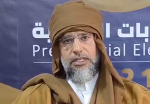 Saif al-Islam Gaddafi, son of Muammar Gaddafi, in 2021. Photo: AL24news YouTube/Cephas.