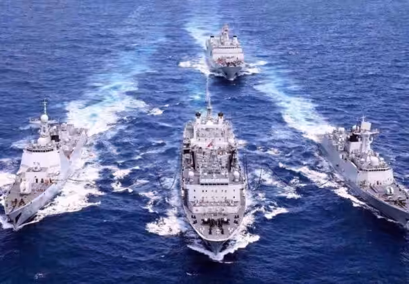 This file photo shows naval forces of Iran, Russia and China holding large-scale joint drills in the northern part of the Indian Ocean and the Sea of Oman on December 27-30, 2019. Photo: PressTV/File photo.