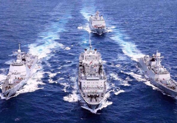 This file photo shows naval forces of Iran, Russia and China holding large-scale joint drills in the northern part of the Indian Ocean and the Sea of Oman on December 27-30, 2019. Photo: PressTV/File photo.