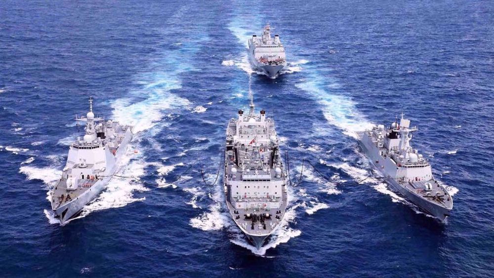 This file photo shows naval forces of Iran, Russia and China holding large-scale joint drills in the northern part of the Indian Ocean and the Sea of Oman on December 27-30, 2019. Photo: PressTV/File photo.