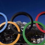 The Olympic rings at Cortina d'Ampezzo, where the women's Alpine skiing will take place. Photo: AFP.