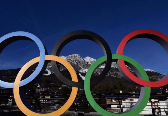 The Olympic rings at Cortina d'Ampezzo, where the women's Alpine skiing will take place. Photo: AFP.