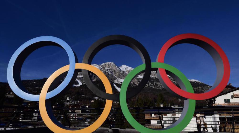The Olympic rings at Cortina d'Ampezzo, where the women's Alpine skiing will take place. Photo: AFP.