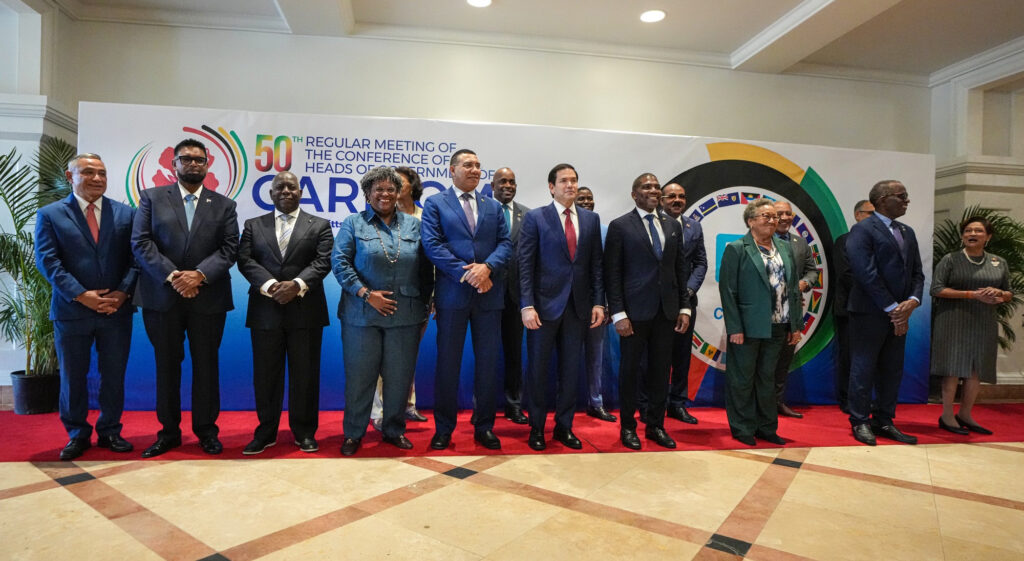 US State Secretary Marco Rubio pose with CARICOM Heads of Government for a group photo, Basseterre, St. Kitts and Nevis, February 25, 2026. Photo: Freddie Everett/US Department of State.