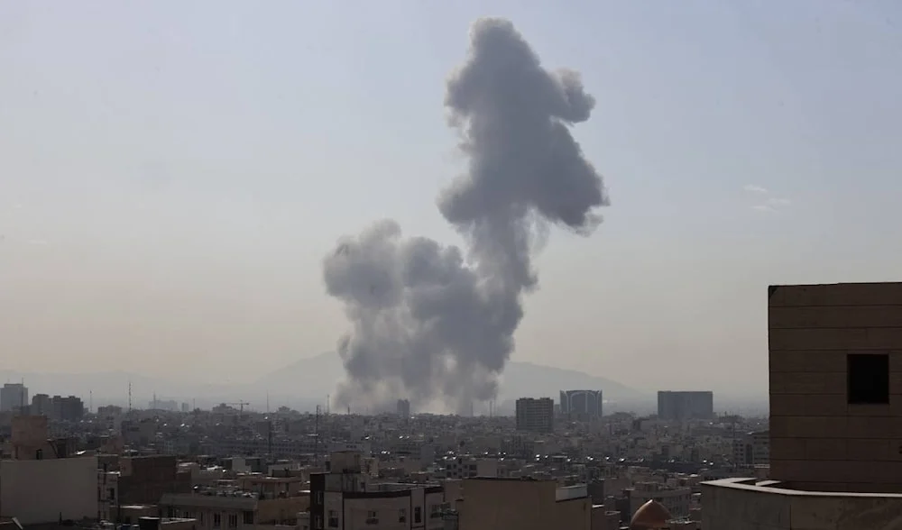 A plume of smoke rises following a reported explosion in Tehran on Saturday, February 28, 2026. Photo: AP.