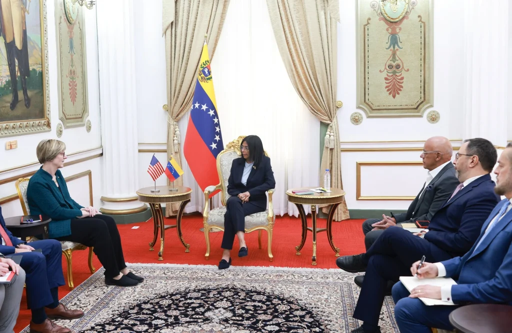Venezuela's Acting President Delcy Rodriguez meets with US envoy Laura Dogu as the two countries gradually resume bilateral relations, at Miraflores Palace, in Caracas, Venezuela, February 2, 2026. Photo: Venezuelan Presidential Office/file photo.