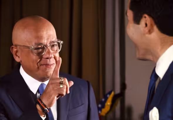 The president of Venezuela's National Assembly, Jorge Rodríguez, during an interview with NewsMax on February 9, 2026. Photo: Telegram/@jorgerodriguezpsuv.