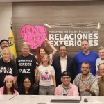 Code Pink activists with Venezuelan Foreign Affairs Minister Yván Gil in Caracas, February 21, 2026. Photo: X/@codepink.