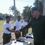 Cuban President Miguel Díaz-Canel meets cadets of the Eliseo Reyes Rodríguez School on National Defense Day, February 21, 2026. Photo: Instagram/@presidenciadecuba.
