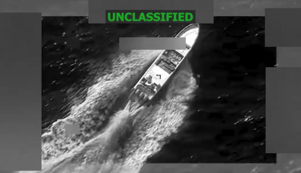 Still image of the small boat destroyed by the US SOUTHCOM in the Eastern Pacific on February 9, 2026. Photo: X/@Southcom/screenshot.
