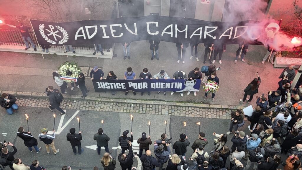 Far-right march for killed neo-Nazi Quentin Deranque in Lyon. Photo: JusticePQuentin/X.
