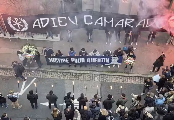 Far-right march for killed neo-Nazi Quentin Deranque in Lyon. Photo: JusticePQuentin/X.