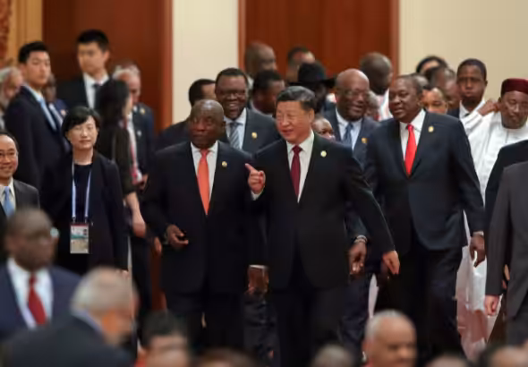 Chinese president Xi Jinping (centre) with South Africa's Cyril Ramaphosa (centre left) and other African leaders in 2018 Beijing FOCAC summit. Photo: AP/file photo.