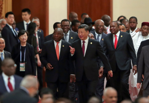Chinese president Xi Jinping (centre) with South Africa's Cyril Ramaphosa (centre left) and other African leaders in 2018 Beijing FOCAC summit. Photo: AP/file photo.