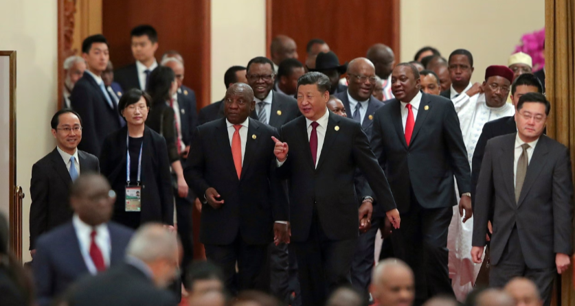 Chinese president Xi Jinping (centre) with South Africa's Cyril Ramaphosa (centre left) and other African leaders in 2018 Beijing FOCAC summit. Photo: AP/file photo.