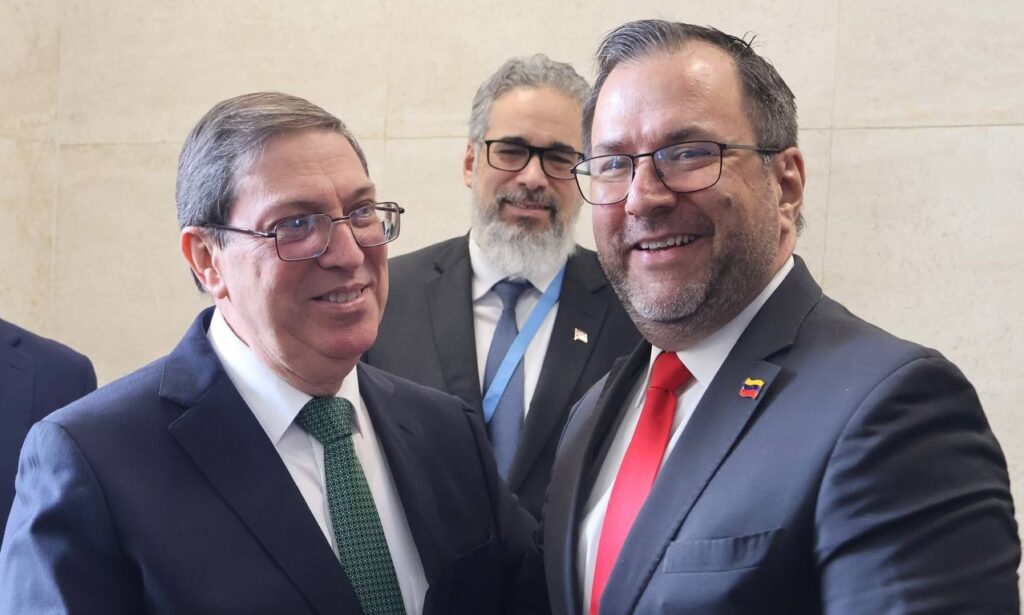 Venezuelan Foreign Minister Yván Gil with his Cuban counterpart Bruno Rodríguez during a working meeting at the United Nations headquarters in Geneva, Switzerland, on February 23, 2026. Photo: Alexis Madriz/Venezuelan Foreign Ministry.