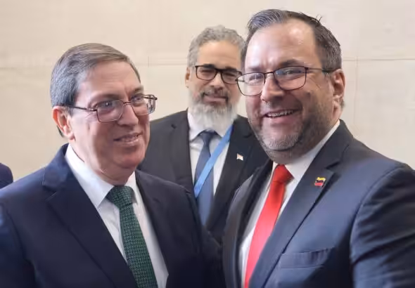 Venezuelan Foreign Minister Yván Gil with his Cuban counterpart Bruno Rodríguez during a working meeting at the United Nations headquarters in Geneva, Switzerland, on February 23, 2026. Photo: Alexis Madriz/Venezuelan Foreign Ministry.