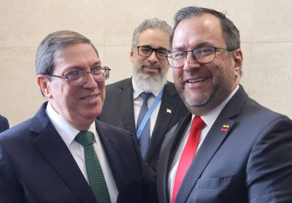 Venezuelan Foreign Minister Yván Gil with his Cuban counterpart Bruno Rodríguez during a working meeting at the United Nations headquarters in Geneva, Switzerland, on February 23, 2026. Photo: Alexis Madriz/Venezuelan Foreign Ministry.