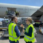 Venezuela's appointed ambassador to the United States, Felix Plasencia, next to his US counterpart Laura Dogu, at the Simon Bolivar International Airport receiving a batch of US medicines on Friday, Feb. 13, 2026. Photo: X/@usembassyve.