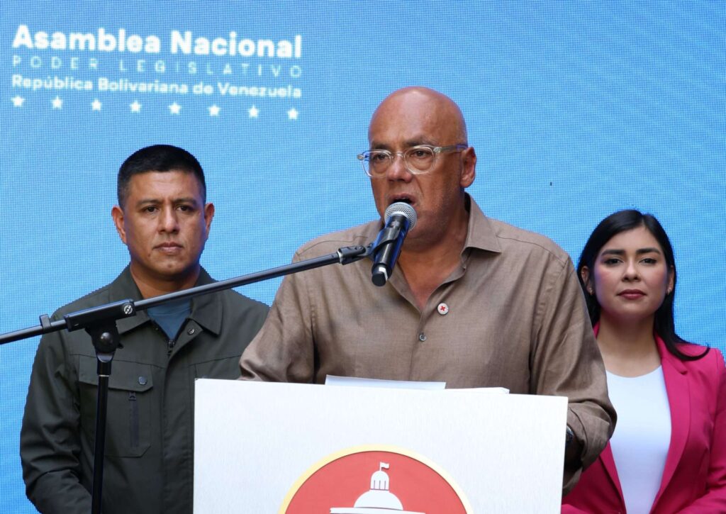 Venezuelan National Assembly President Jorge Rodríguez giving statements to the press, February 21, 2026. Photo: Wilmer Errades/Últimas Noticias.