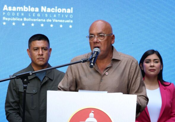 Venezuelan National Assembly President Jorge Rodríguez giving statements to the press, February 21, 2026. Photo: Wilmer Errades/Últimas Noticias.