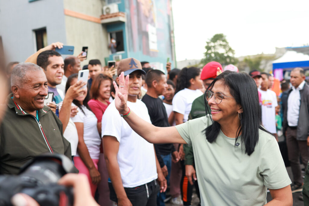 Venezuelan Acting President Delcy Rodríguez at an official event with communes in Miranda stare, February 7, 2026. Photo: Marcelo García/Radio Miraflores.