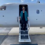 US diplomat Laura Dogu deboards at Simón Bolívar International Airport in Maiquetía, Venezuela, January 31. Photo: Instagram/@usembassyve.