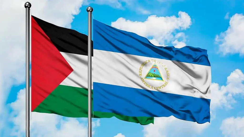 Flags of Palestine and Nicaragua. File photo.