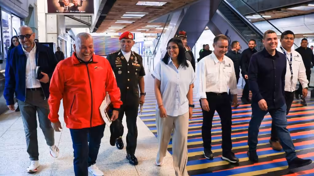Venezuelan Acting President Delcy Rodriguez supervises improvement works at the Simon Bolivar International Airport in Maiquetia, La Guaira state, on Saturday, January 31, 2026. Photo: Union Radio.