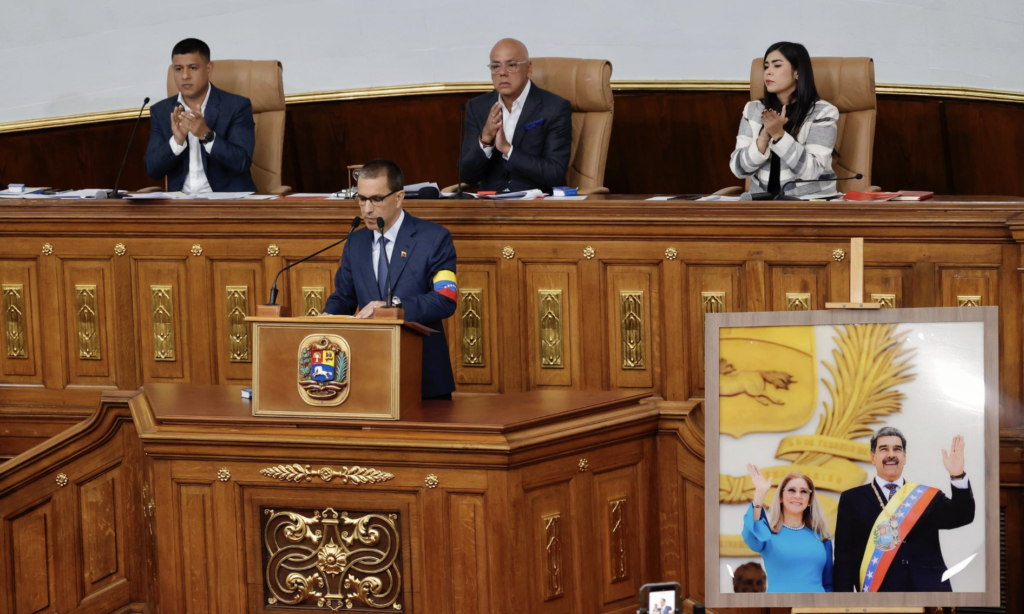 National Assembly Deputy Jorge Arreaza addresses the parliament during a discussion on the amnesty law. File Photo.