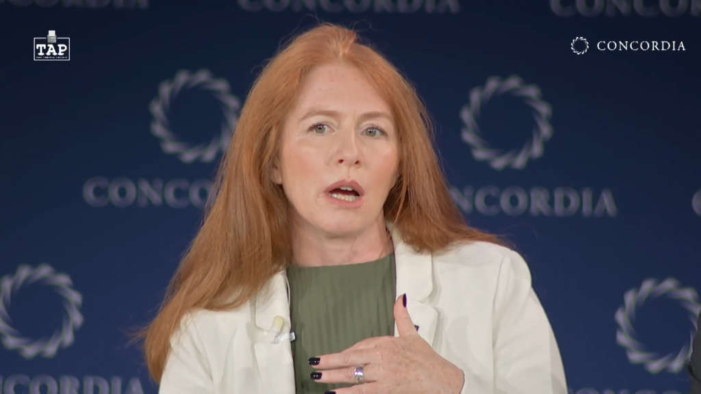 Jodie Ginsberg, CEO of the Committee to Protect Journalists (CPJ), speaking at the 2025 Concordia Annual Summit. Photo: @ConcordiaSummit/YouTube.