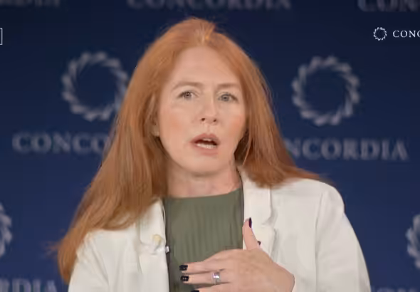 Jodie Ginsberg, CEO of the Committee to Protect Journalists (CPJ), speaking at the 2025 Concordia Annual Summit. Photo: @ConcordiaSummit/YouTube.