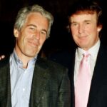 US sex trafficker Jeffrey Epstein (left) and US President Donald Trump, then a real estate developer, pose at Trump's Mar-a-Lago estate, Palm Beach, Florida, on February 22, 1997. Photo: Davidoff Studios/Getty Images.